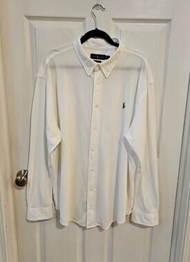 Ralph Lauren Knit Oxford Shirt Men’s 2XB Big White Cotton Button Down Pony